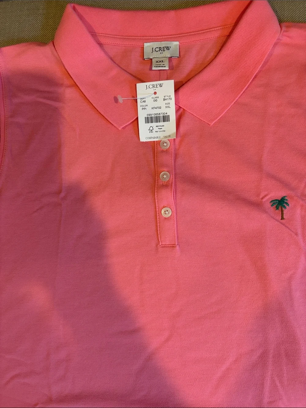 J. Crew womensSleeveless Polo in Bright Pink with Palm Tree Embroidery